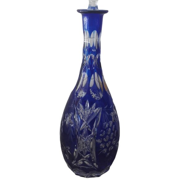 Bavarian Genuine Lead Crystal Cobalt Blue Decanter w/ stopper. West Germany - Picture 5 of 8